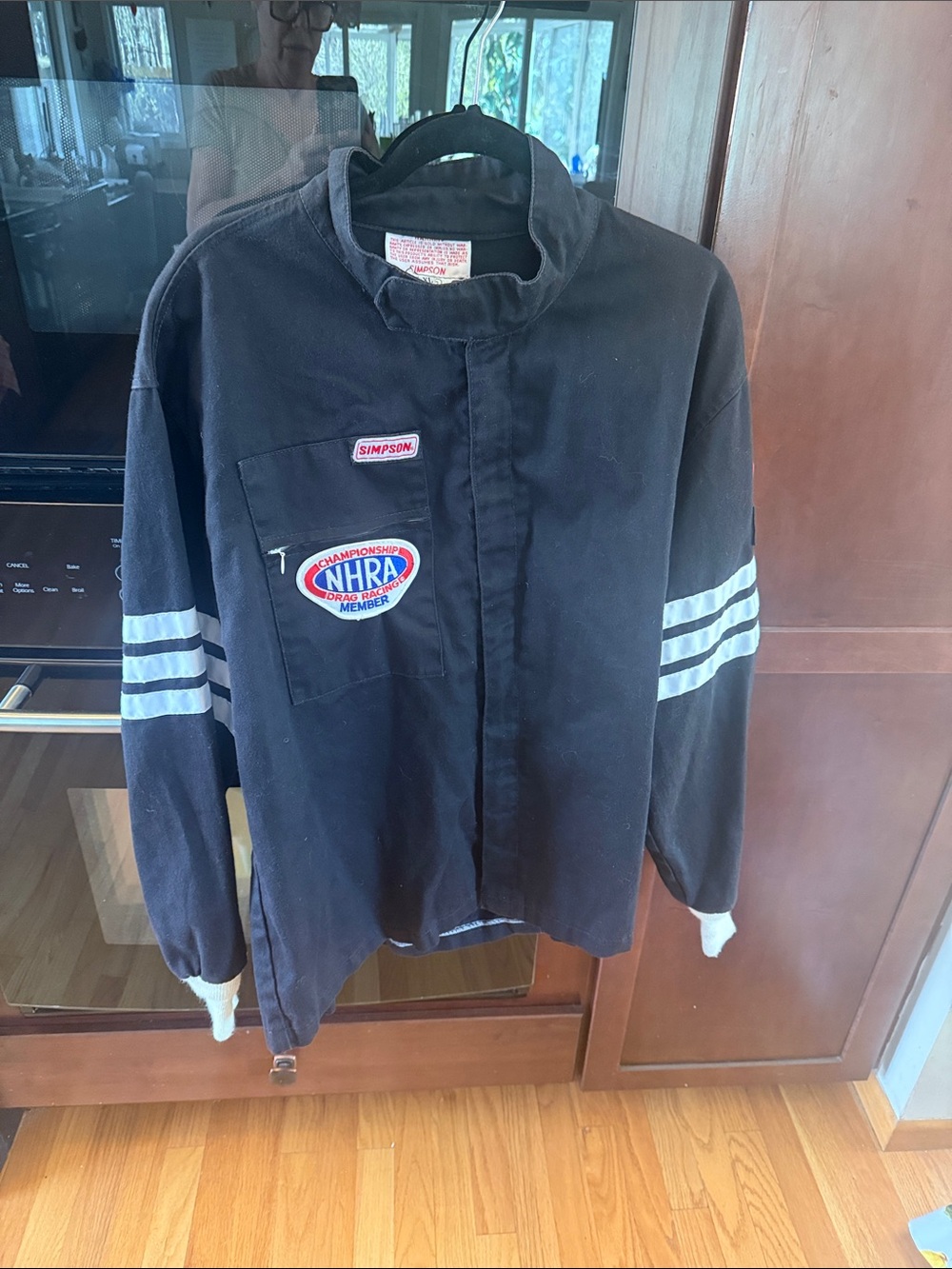 Simpson Men's Black Racing Bomber Jacket with Silver Stripes authentic vintage
